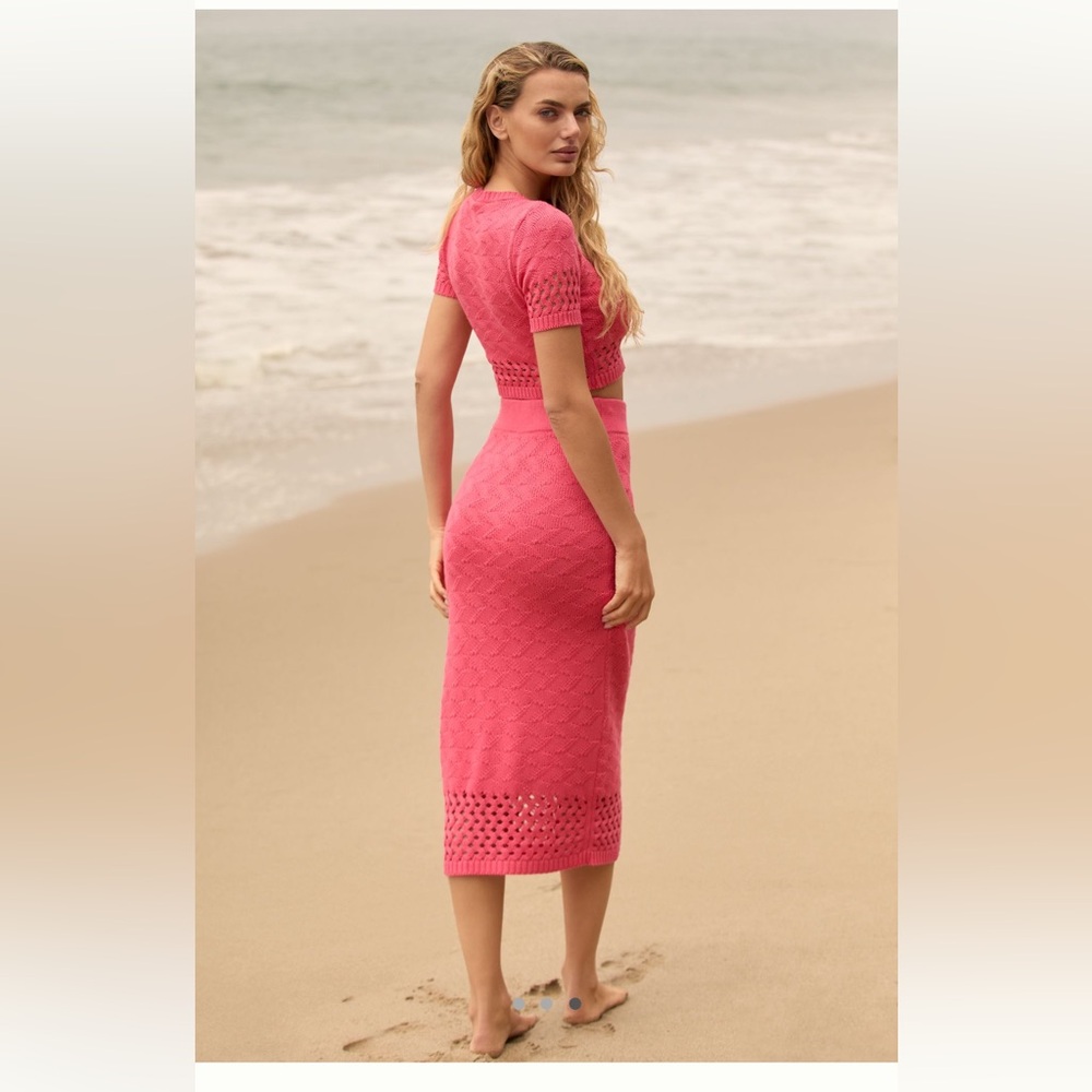 NWT Anthropologie Peixoto Leni Knit Midi Skirt Pink Sz Large - Picture 2 of 11